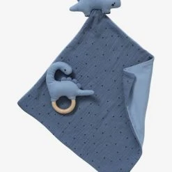 Doudou En Gaze De Coton + Hochet En Bois PETIT DINO Multicolore - Vertbaudet
