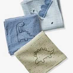 Lot De 3 Langes En Gaze De Coton PETIT DINO Bleu - Vertbaudet