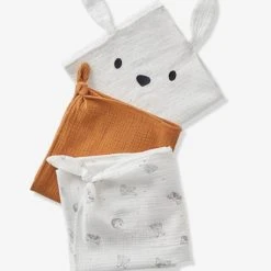 Lot De 3 Langes MINI COMPAGNIE En Gaze De Coton Bio* 2 écrus Imprimés + 1 Uni Caram - Vertbaudet