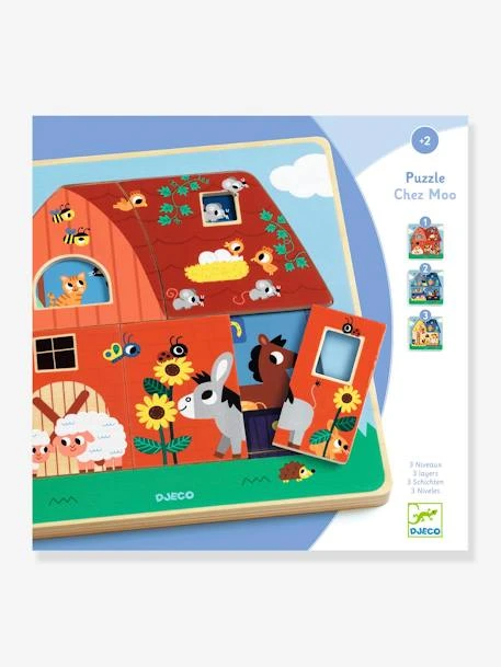 Puzzle 3 Niveaux Chez Moo DJECO Bleu - Djeco – Image 2